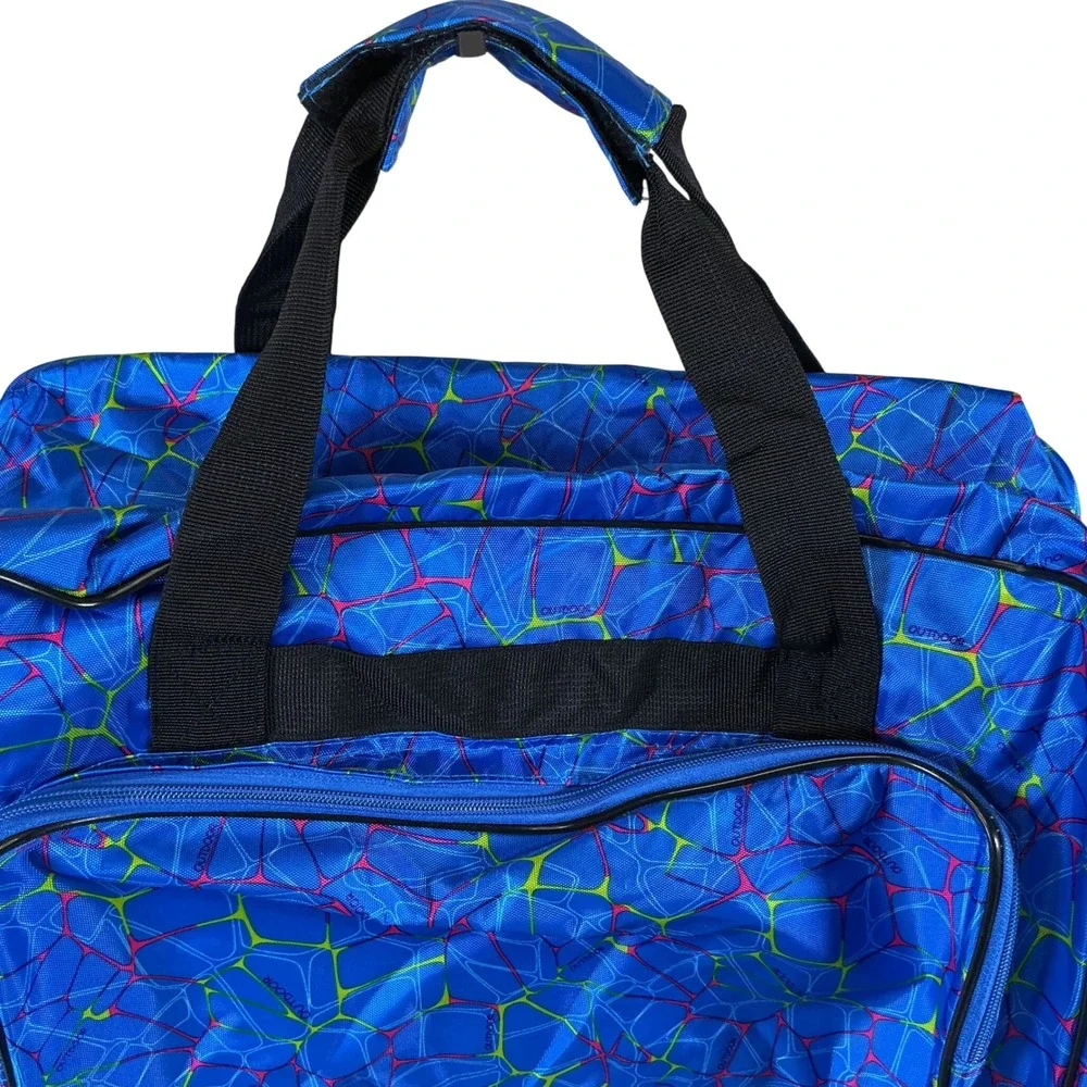 Outdoor Products Blue Neon Geometric Web Duffel Bag‎ Travel Gym Sporty Retro